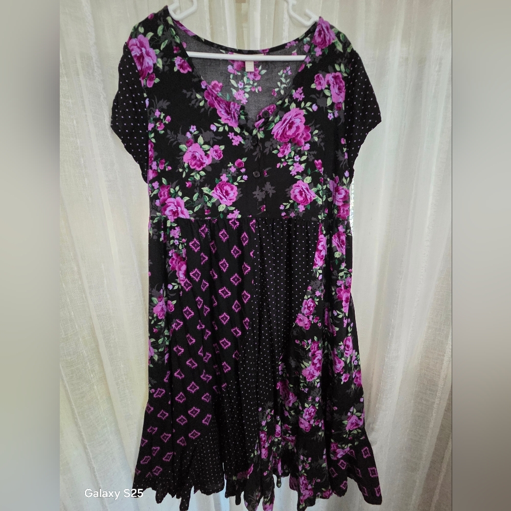 Woman Within Black and Pink Floral Maxi Dress